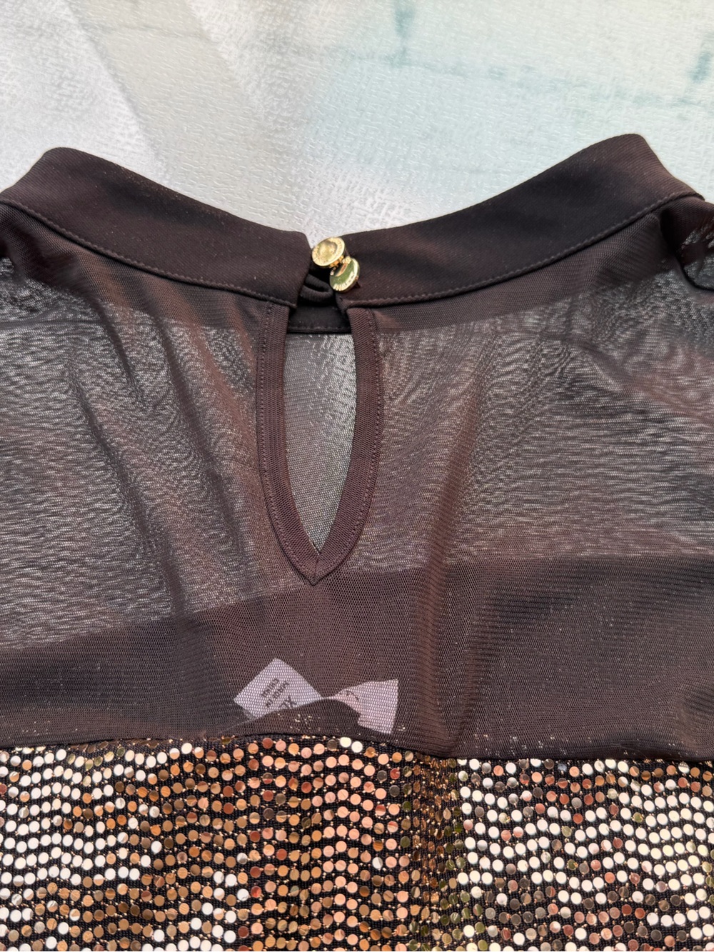 Nine West Black Mesh Top with Gold Sequin Accents - Picture 10 of 10